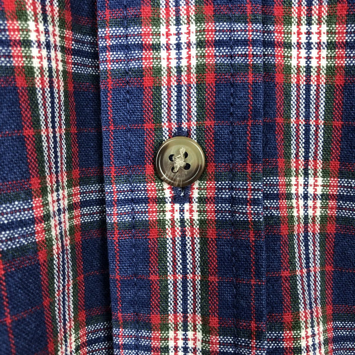Eddie Bauer Long Sleeve Button-Down Check Shirt, Men's Size L cotton navy blue type Vintage Second Hand