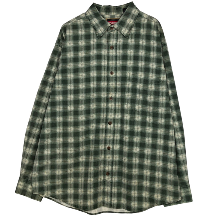 Wrangler HERO Long-Sleeve Cotton Check Shirt, Men's Size L (approx.) cotton Khaki type sage green Vintage Second Hand