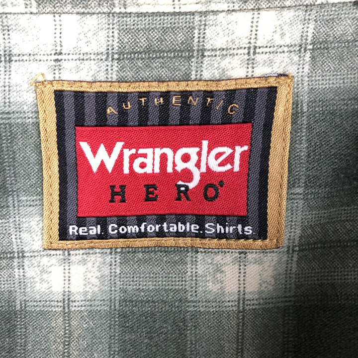 Wrangler HERO Long-Sleeve Cotton Check Shirt, Men's Size L (approx.) cotton Khaki type sage green Vintage Second Hand