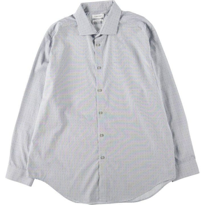2000'S Calvin Klein wide-collar long-sleeved cotton check shirt, men's size XL. cotton white type Vintage Second Hand