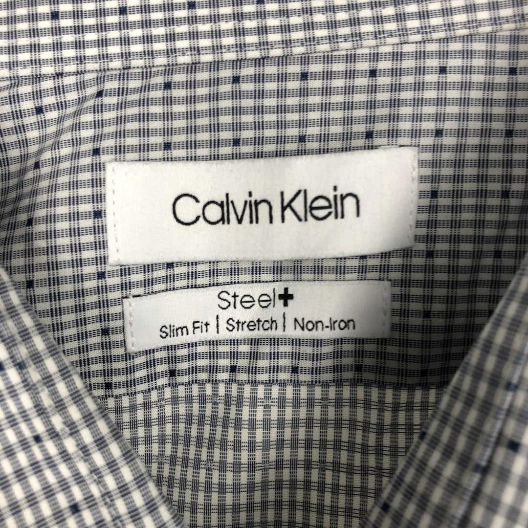 2000'S Calvin Klein wide-collar long-sleeved cotton check shirt, men's size XL. cotton white type Vintage Second Hand