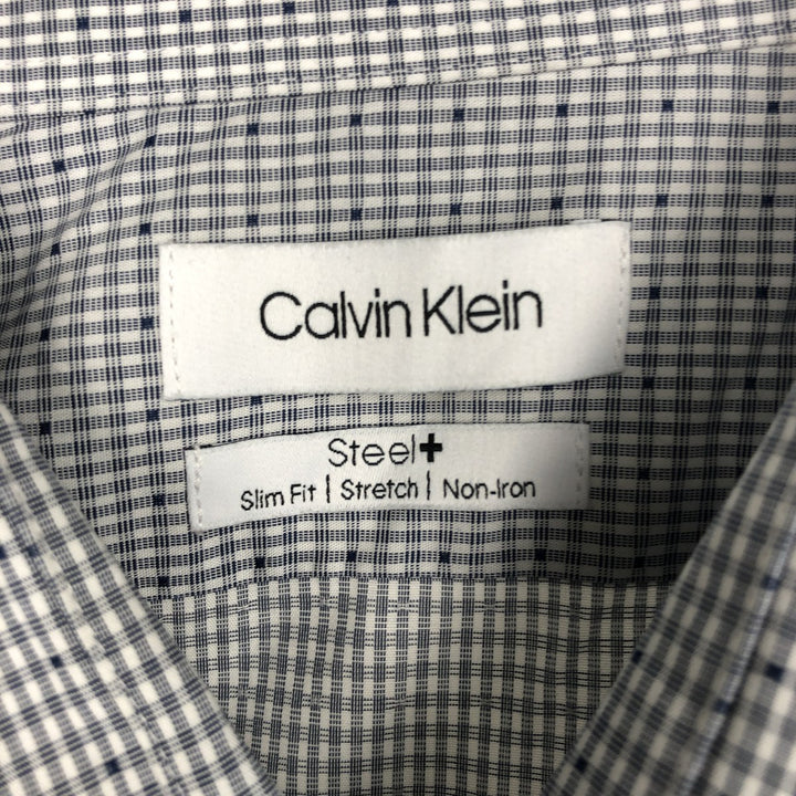 2000'S Calvin Klein wide-collar long-sleeved cotton check shirt, men's size XL. cotton white type Vintage Second Hand