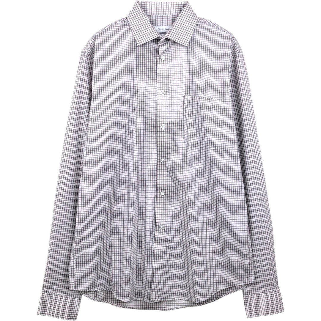 2000'S Calvin Klein wide-collar long-sleeved cotton check shirt, men's size M (approx.) cotton white type Vintage Second Hand