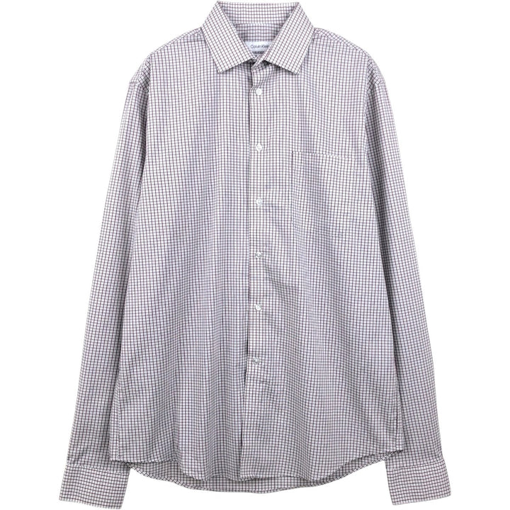 2000'S Calvin Klein wide-collar long-sleeved cotton check shirt, men's size M (approx.) cotton white type Vintage Second Hand