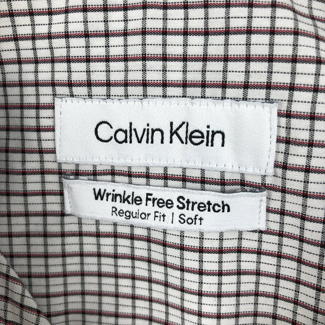 2000'S Calvin Klein wide-collar long-sleeved cotton check shirt, men's size M (approx.) cotton white type Vintage Second Hand
