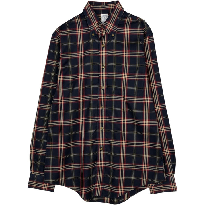 Brooks Brothers Est.1818 Long Sleeve Button-Down Check Shirt, Men's Size M Supima Cotton navy blue type Vintage Second Hand