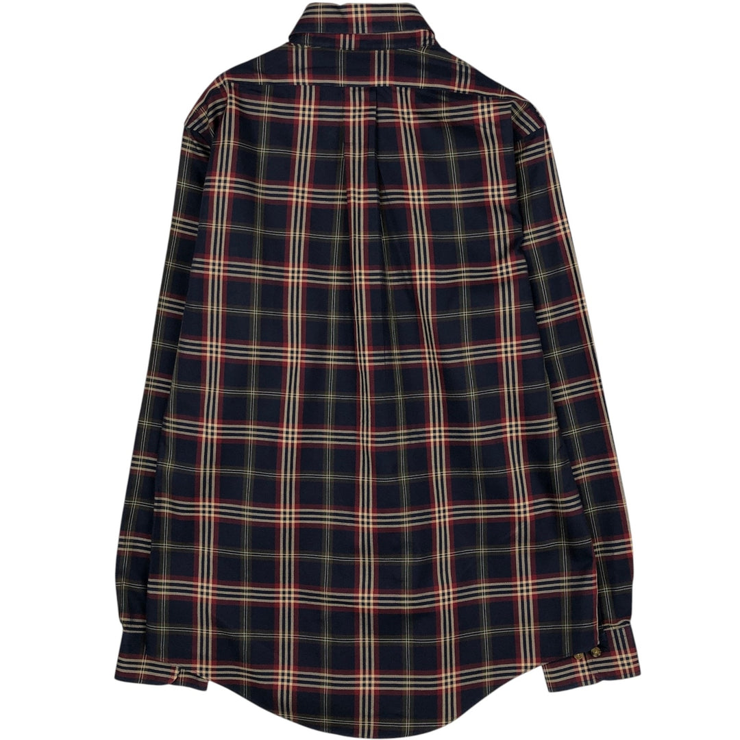 Brooks Brothers Est.1818 Long Sleeve Button-Down Check Shirt, Men's Size M Supima Cotton navy blue type Vintage Second Hand