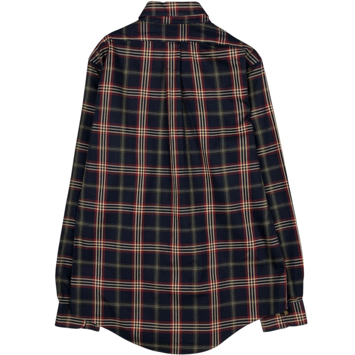 Brooks Brothers Est.1818 Long Sleeve Button-Down Check Shirt, Men's Size M Supima Cotton navy blue type Vintage Second Hand