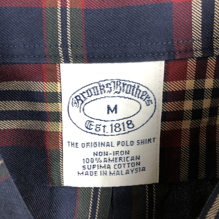 Brooks Brothers Est.1818 Long Sleeve Button-Down Check Shirt, Men's Size M Supima Cotton navy blue type Vintage Second Hand