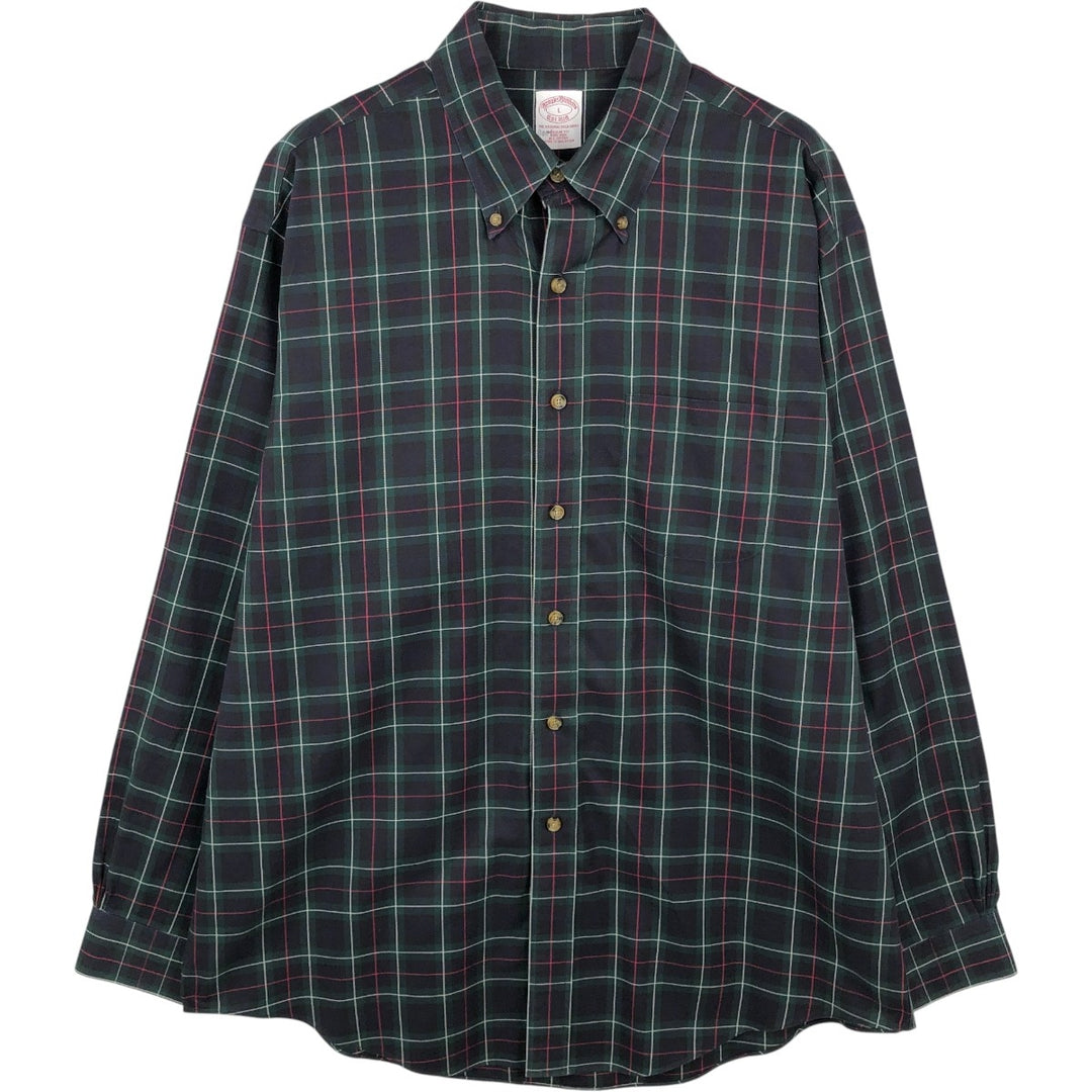 Brooks Brothers Est.1818 Long Sleeve Button-Down Check Shirt, Men's Size L cotton green type Vintage Second Hand