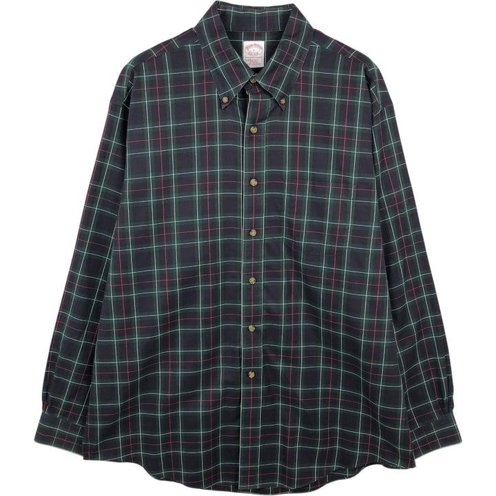 Brooks Brothers Est.1818 Long Sleeve Button-Down Check Shirt, Men's Size L cotton green type Vintage Second Hand