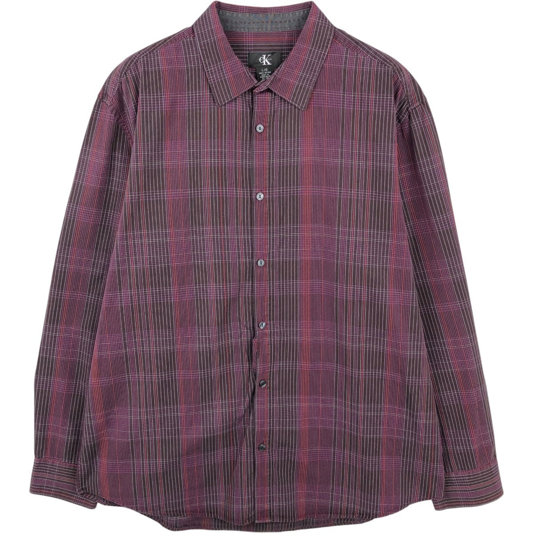 90s-00'S Vintage Calvin Klein Long Sleeve Cotton Check Shirt, Men's Size L cotton purple type Vintage Second Hand