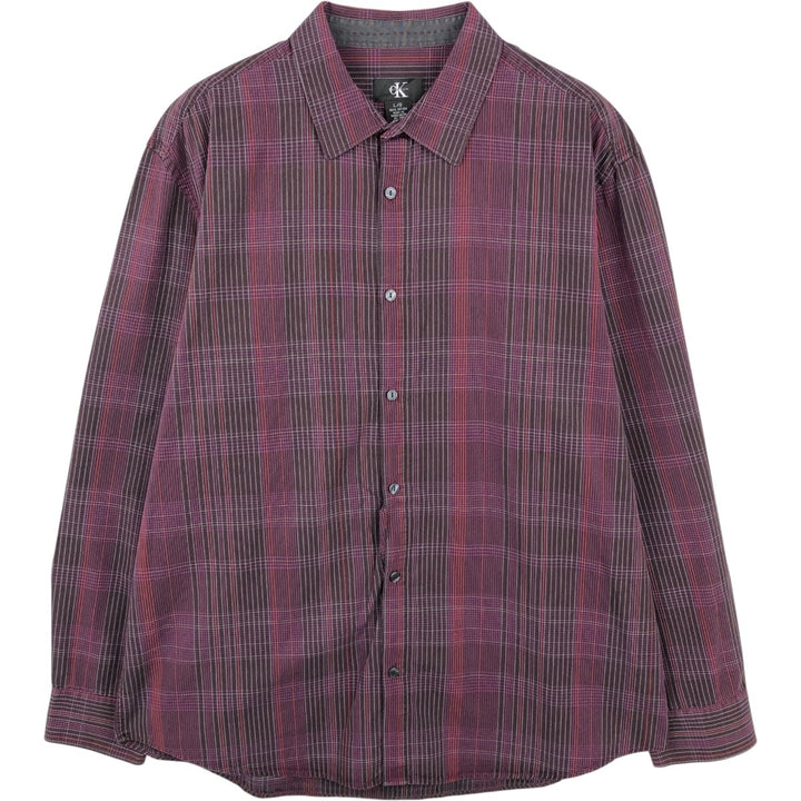 90s-00'S Vintage Calvin Klein Long Sleeve Cotton Check Shirt, Men's Size L cotton purple type Vintage Second Hand