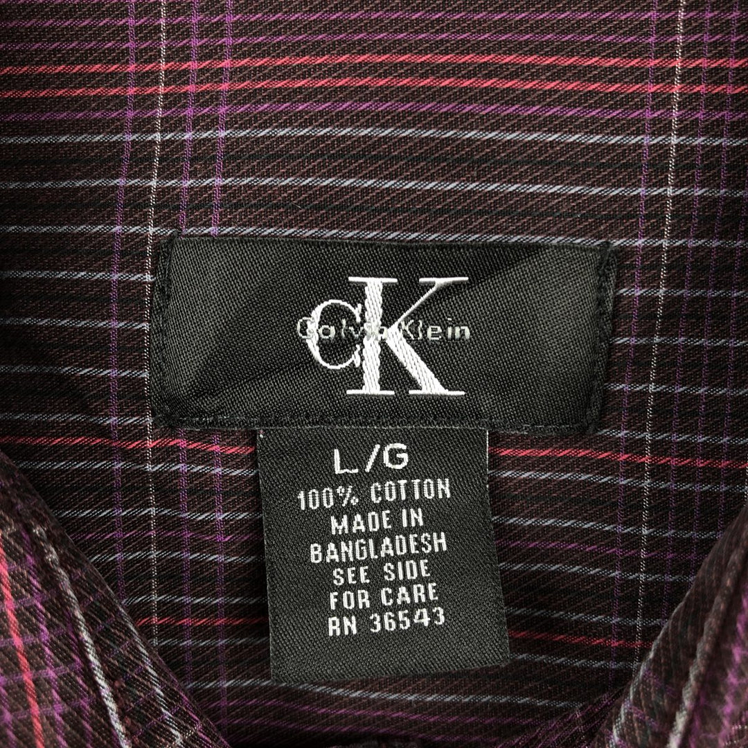 90s-00'S Vintage Calvin Klein Long Sleeve Cotton Check Shirt, Men's Size L cotton purple type Vintage Second Hand