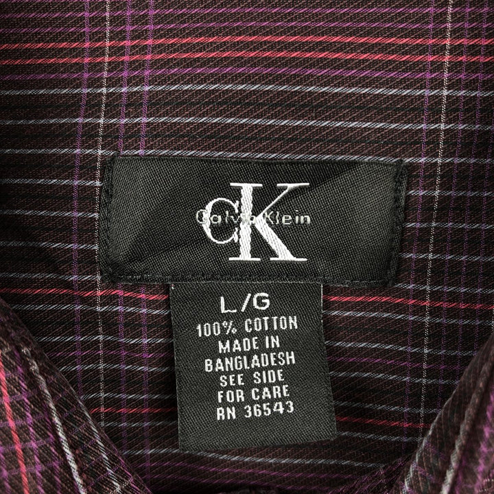 90s-00'S Vintage Calvin Klein Long Sleeve Cotton Check Shirt, Men's Size L cotton purple type Vintage Second Hand