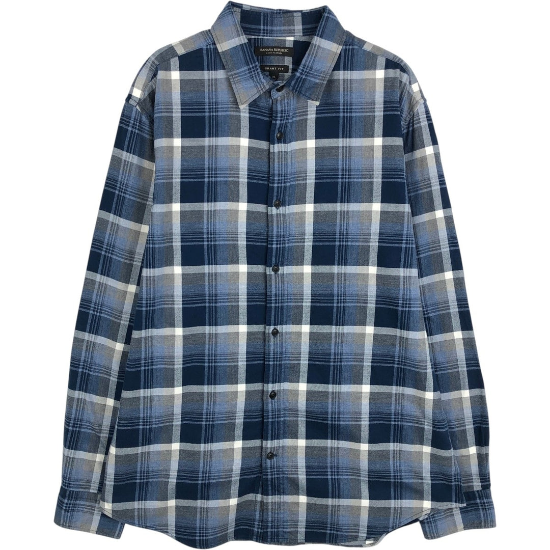 Banana Republic Grant Fit Long-Sleeve Cotton Check Shirt, Men's Size XL (approx.) cotton blue type Vintage Second Hand