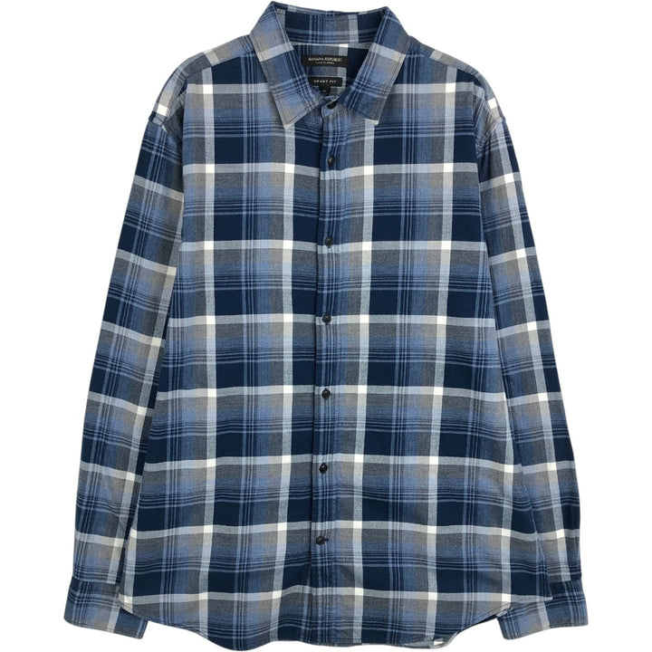 Banana Republic Grant Fit Long-Sleeve Cotton Check Shirt, Men's Size XL (approx.) cotton blue type Vintage Second Hand