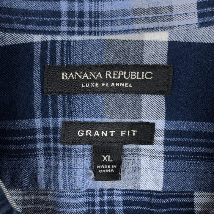 Banana Republic Grant Fit Long-Sleeve Cotton Check Shirt, Men's Size XL (approx.) cotton blue type Vintage Second Hand