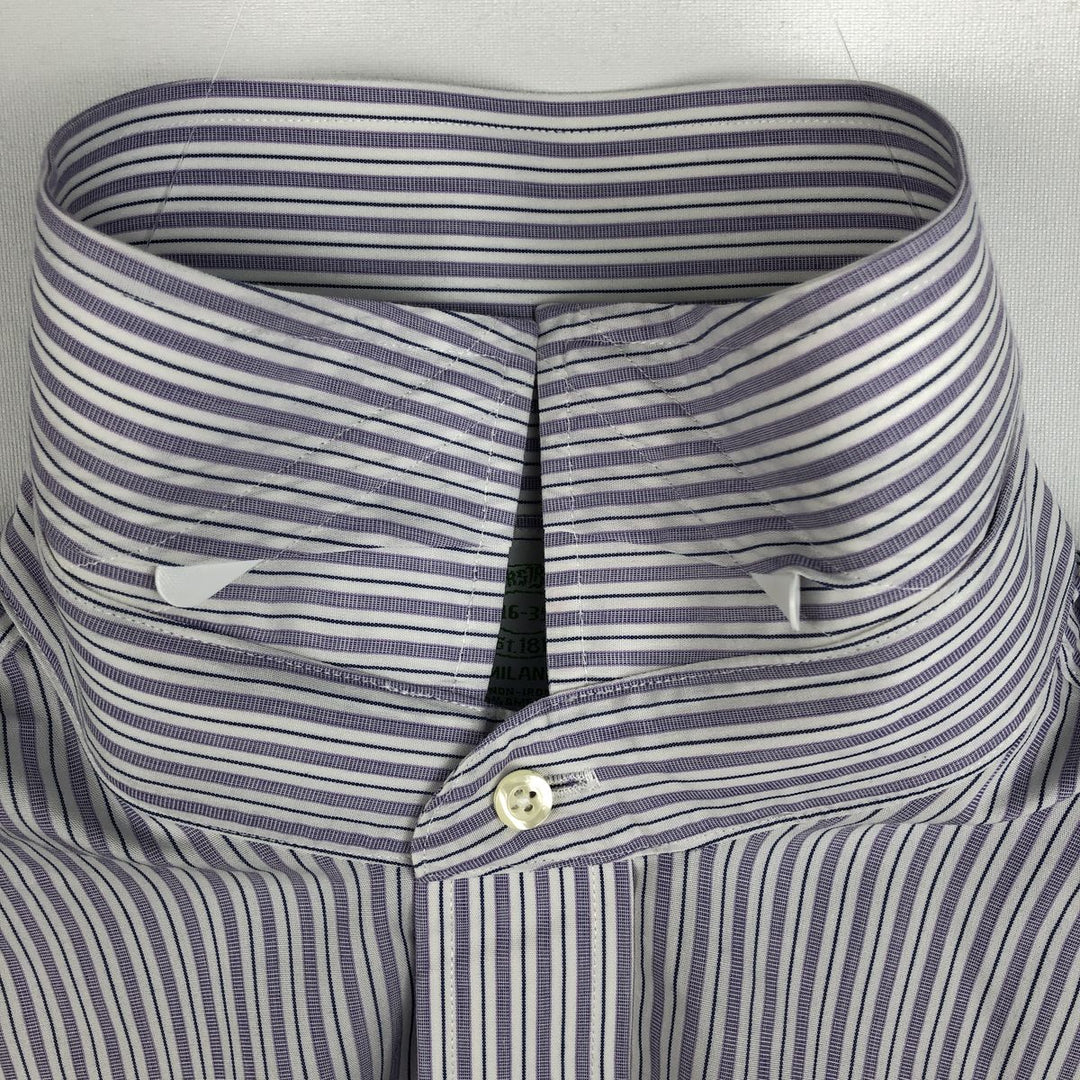 Brooks Brothers Est.1818 Wide Collar Long Sleeve Cotton Striped Shirt Men's Size L Supima Cotton purple type Vintage Second Hand
