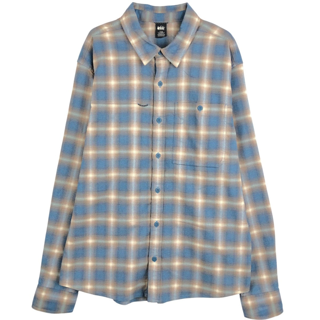 REI Ombre Check Long-Sleeve Polyester Shirt, Men's Size L (approx.) polyester blue type Vintage Second Hand