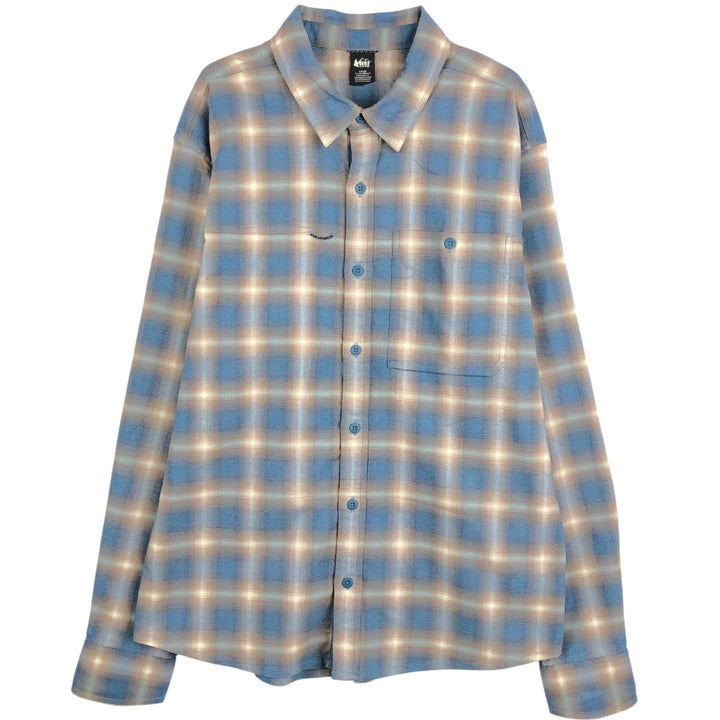 REI Ombre Check Long-Sleeve Polyester Shirt, Men's Size L (approx.) polyester blue type Vintage Second Hand
