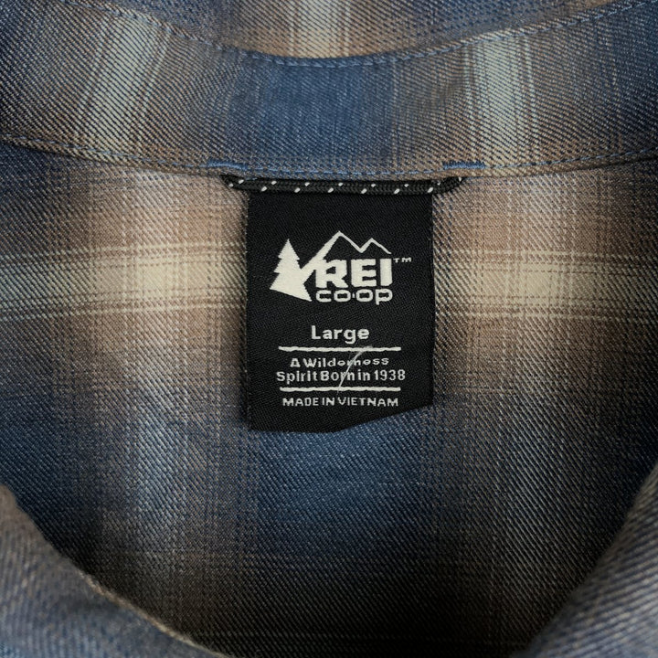 REI Ombre Check Long-Sleeve Polyester Shirt, Men's Size L (approx.) polyester blue type Vintage Second Hand