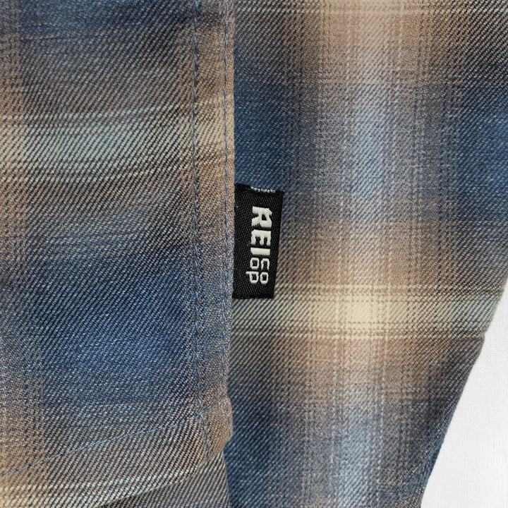 REI Ombre Check Long-Sleeve Polyester Shirt, Men's Size L (approx.) polyester blue type Vintage Second Hand