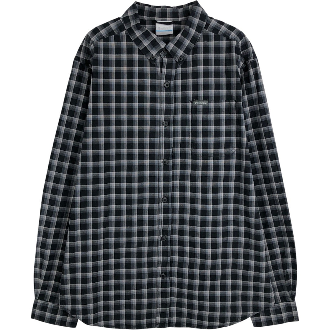 Columbia Long-Sleeve Button-Down Check Shirt, Men's Size M (approx.) cotton black type Vintage Second Hand