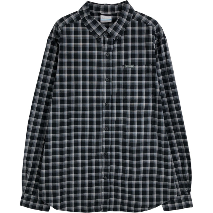 Columbia Long-Sleeve Button-Down Check Shirt, Men's Size M (approx.) cotton black type Vintage Second Hand