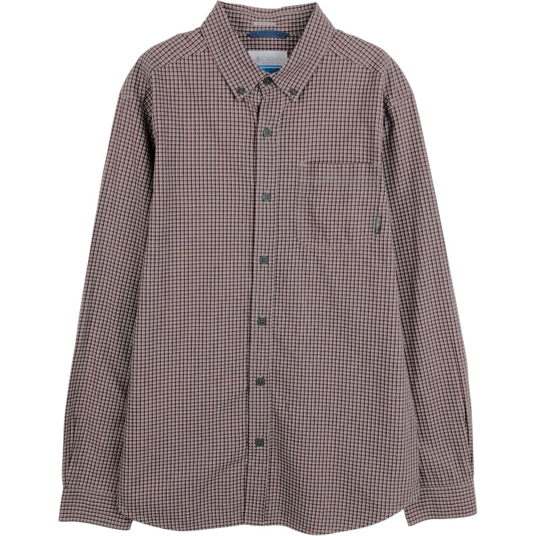 Columbia Long-Sleeve Button-Down Check Shirt, Men's Size M (approx.) cotton Khaki type Vintage Second Hand