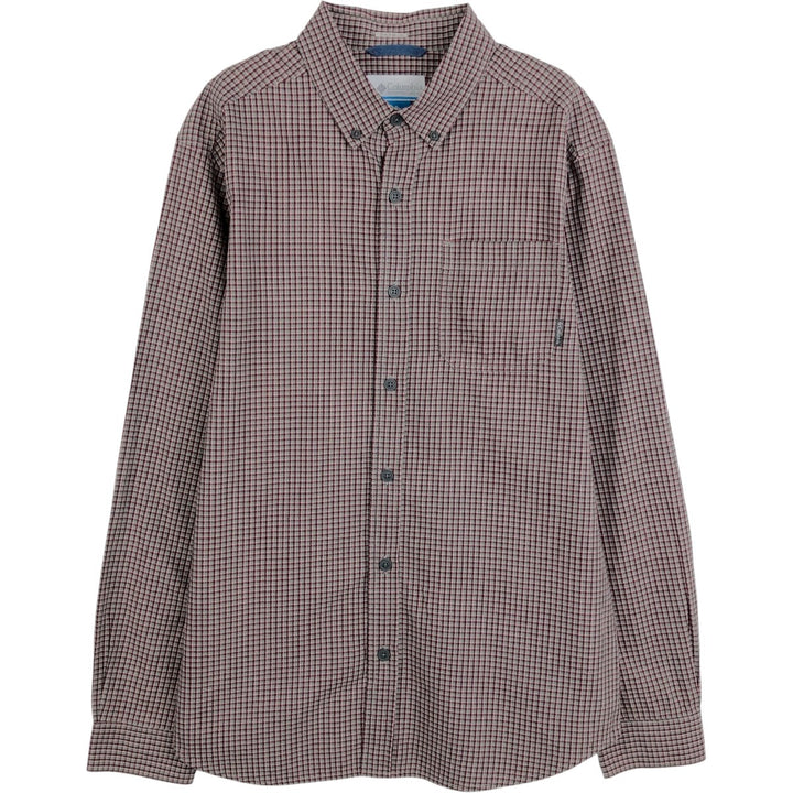 Columbia Long-Sleeve Button-Down Check Shirt, Men's Size M (approx.) cotton Khaki type Vintage Second Hand