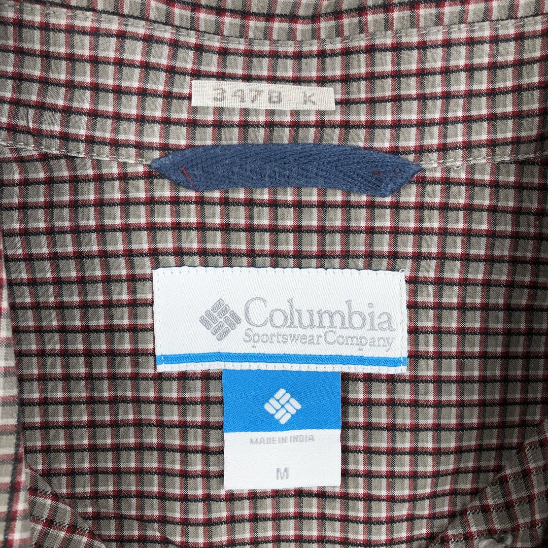 Columbia Long-Sleeve Button-Down Check Shirt, Men's Size M (approx.) cotton Khaki type Vintage Second Hand