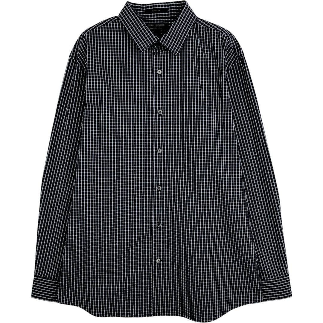 Banana Republic Athletic Fit Long-Sleeve Cotton Check Shirt, Men's Size L (approx.) cotton navy blue type Vintage Second Hand