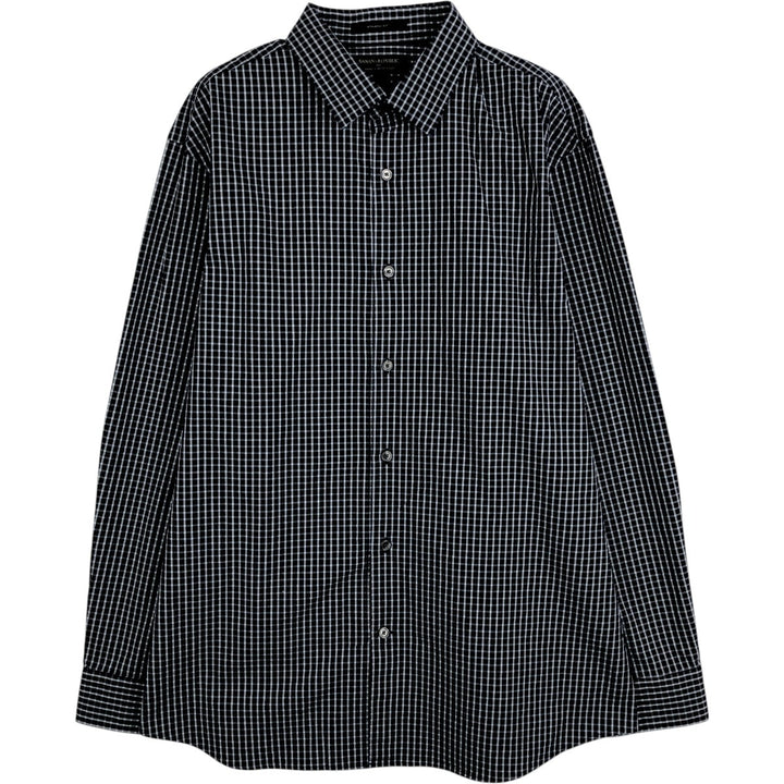 Banana Republic Athletic Fit Long-Sleeve Cotton Check Shirt, Men's Size L (approx.) cotton navy blue type Vintage Second Hand