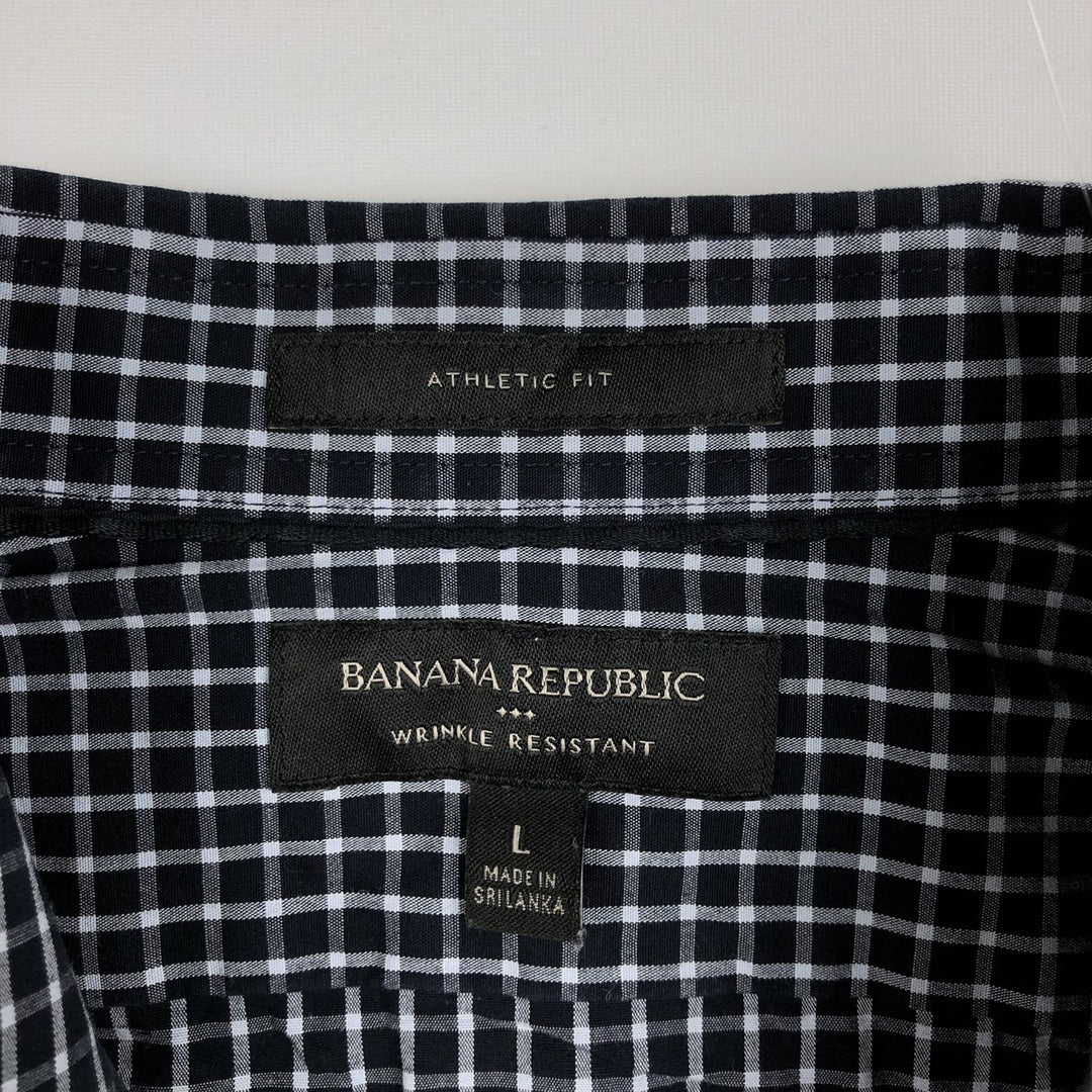 Banana Republic Athletic Fit Long-Sleeve Cotton Check Shirt, Men's Size L (approx.) cotton navy blue type Vintage Second Hand