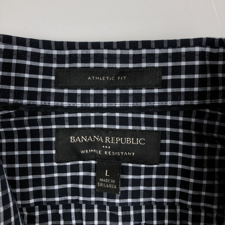 Banana Republic Athletic Fit Long-Sleeve Cotton Check Shirt, Men's Size L (approx.) cotton navy blue type Vintage Second Hand