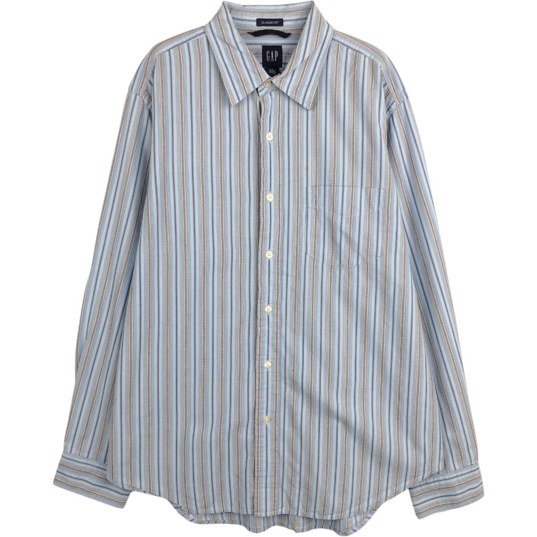 2000'S GAP CLASSIC FIT Long-Sleeve Cotton Stripe Shirt, Men's Size L (approx.) cotton Blue type light blue Vintage Second Hand