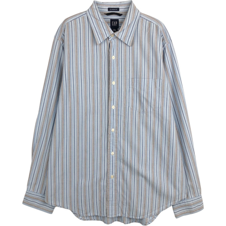 2000'S GAP CLASSIC FIT Long-Sleeve Cotton Stripe Shirt, Men's Size L (approx.) cotton Blue type light blue Vintage Second Hand