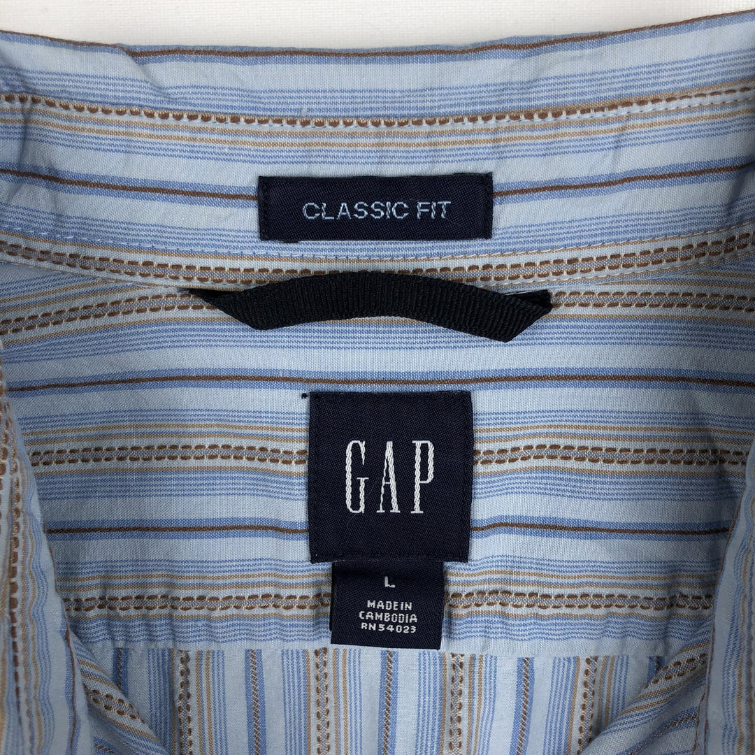 2000'S GAP CLASSIC FIT Long-Sleeve Cotton Stripe Shirt, Men's Size L (approx.) cotton Blue type light blue Vintage Second Hand