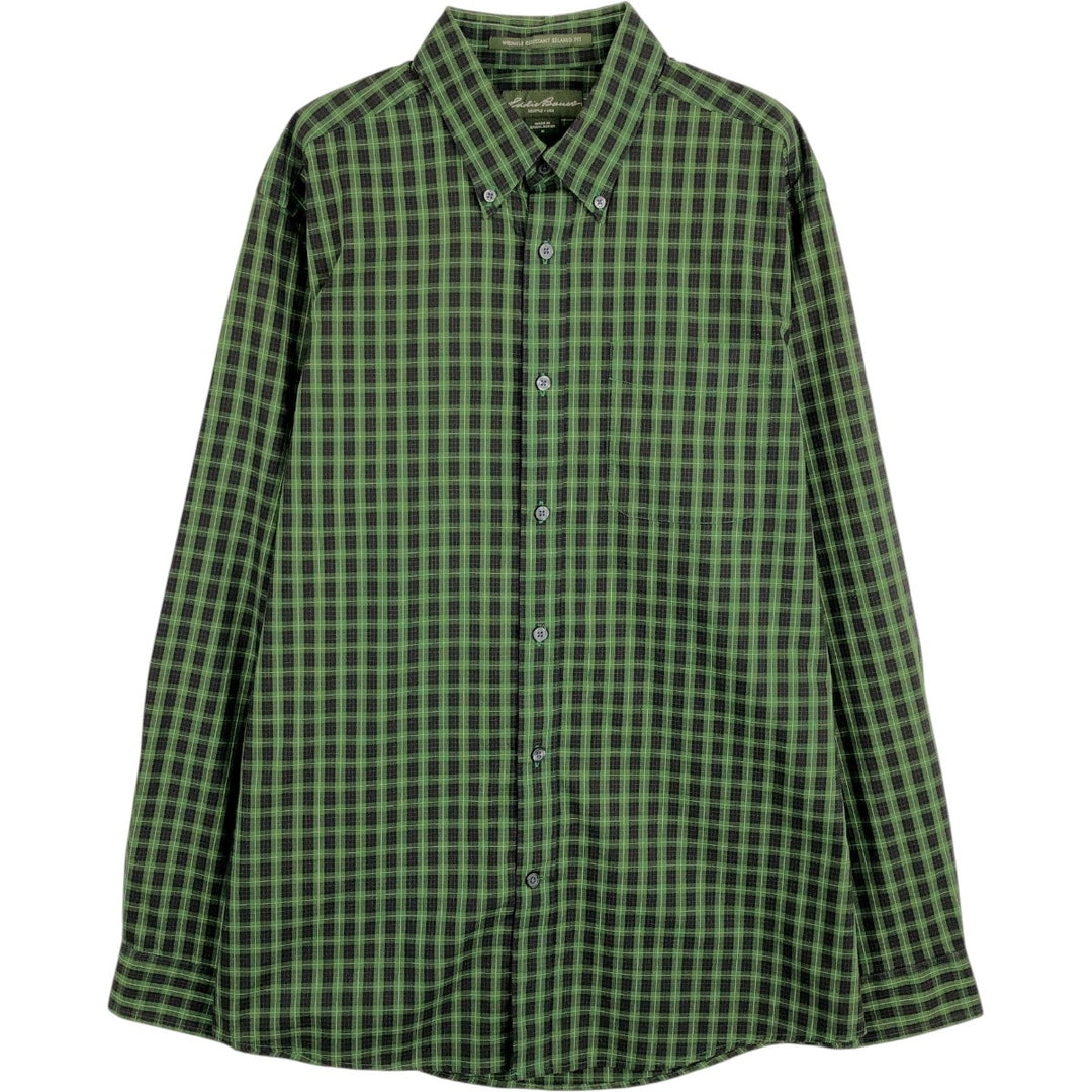 Eddie Bauer Long Sleeve Button-Down Check Shirt, Men's Size M cotton green type Vintage Second Hand