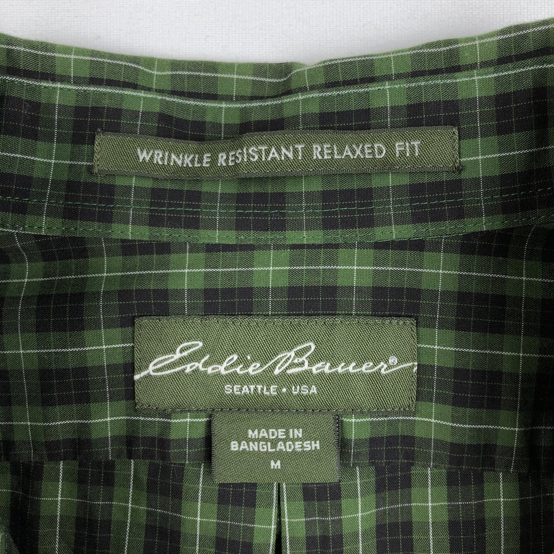 Eddie Bauer Long Sleeve Button-Down Check Shirt, Men's Size M cotton green type Vintage Second Hand