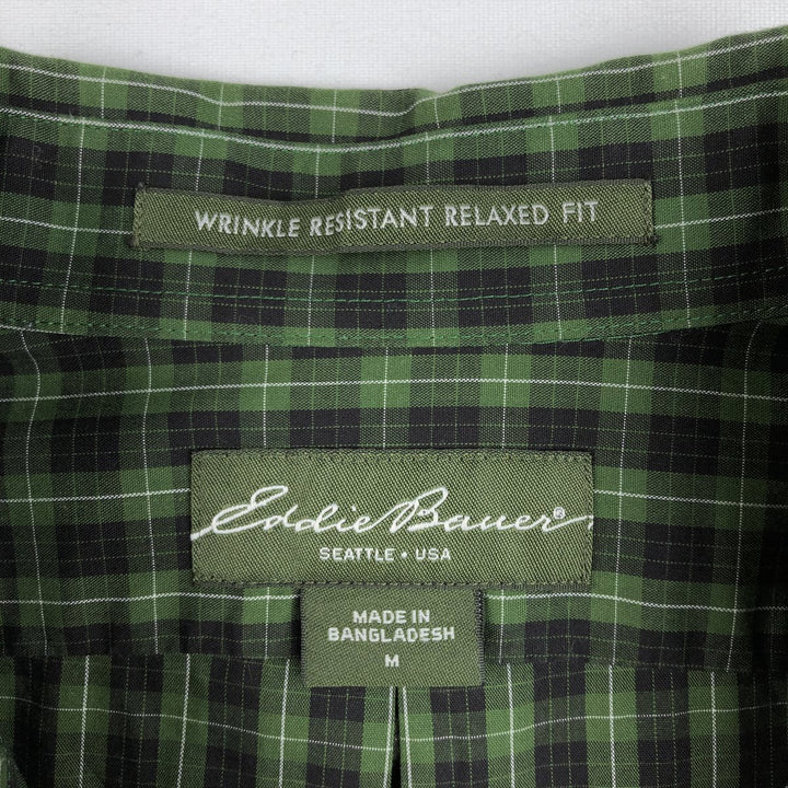 Eddie Bauer Long Sleeve Button-Down Check Shirt, Men's Size M cotton green type Vintage Second Hand
