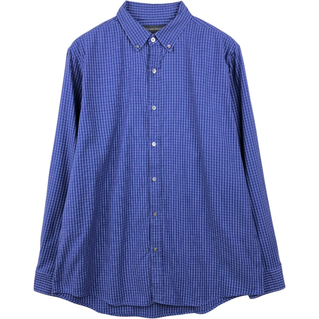 2000'S Banana Republic Long-Sleeve Button-Down Check Shirt, Men's Size XL (approx.) cotton blue type Vintage Second Hand