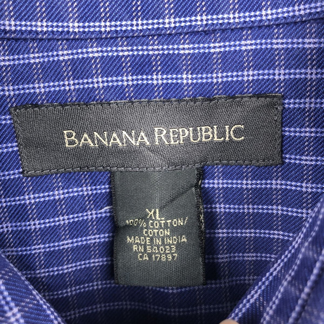 2000'S Banana Republic Long-Sleeve Button-Down Check Shirt, Men's Size XL (approx.) cotton blue type Vintage Second Hand