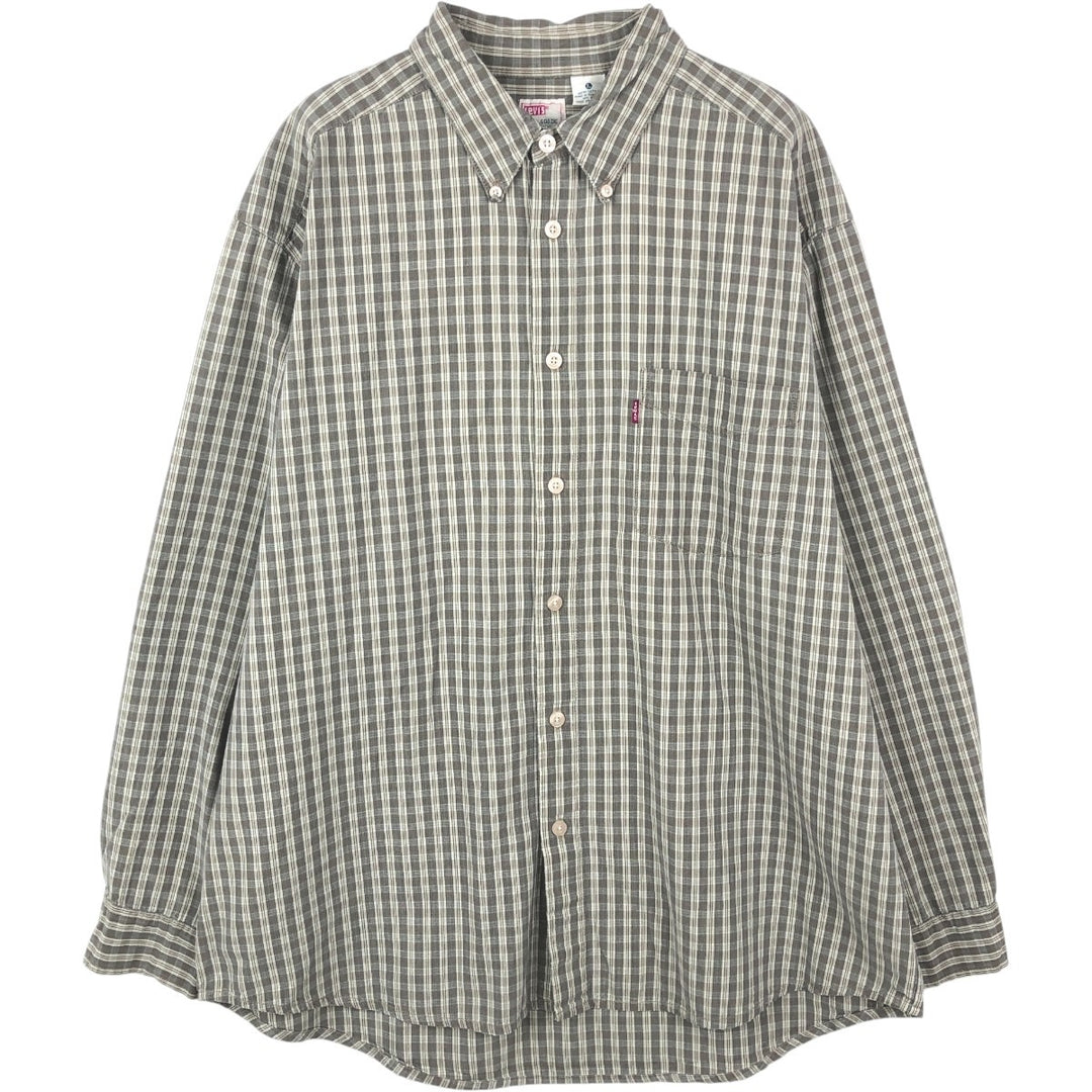 Levi's DRY GOODS Long-Sleeve Button-Down Check Shirt, Men's Size XXL (approx.) cotton Khaki type Vintage Second Hand