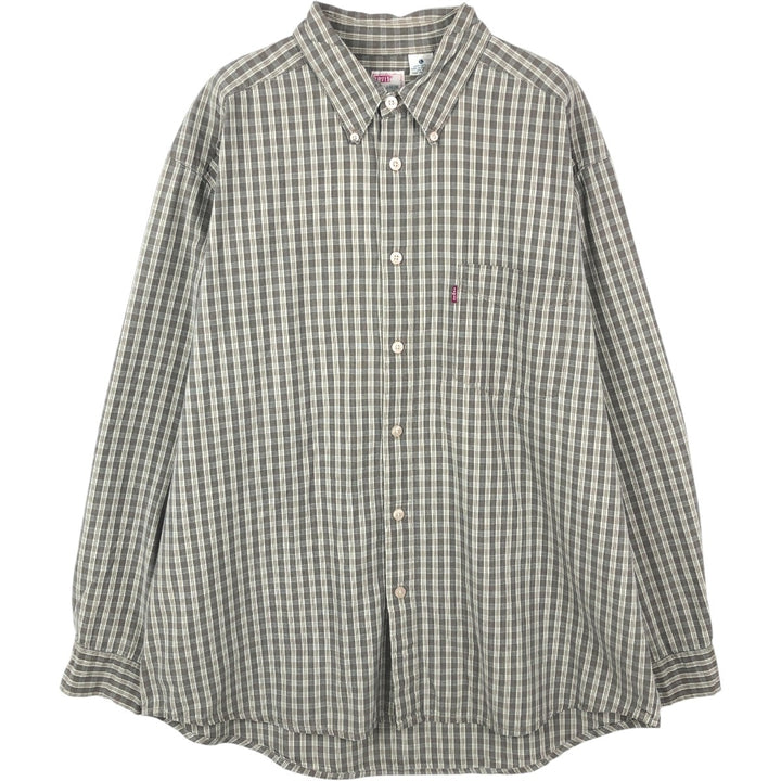 Levi's DRY GOODS Long-Sleeve Button-Down Check Shirt, Men's Size XXL (approx.) cotton Khaki type Vintage Second Hand