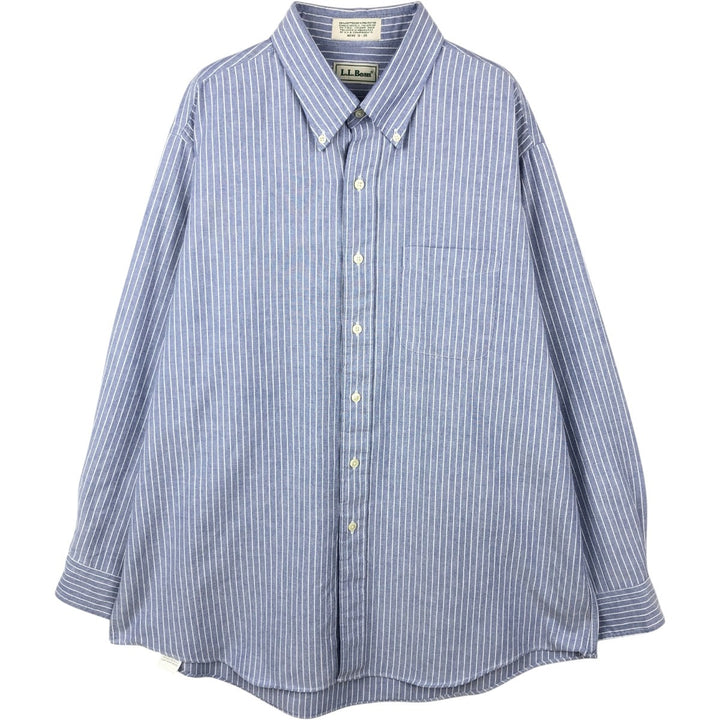 Vintage 1990'S LLBean long-sleeved button-down striped shirt, men's size XXL equivalent. cotton navy blue type Vintage Second Hand