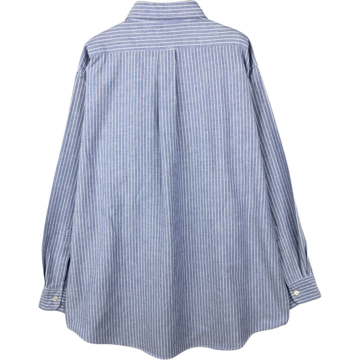 Vintage 1990'S LLBean long-sleeved button-down striped shirt, men's size XXL equivalent. cotton navy blue type Vintage Second Hand