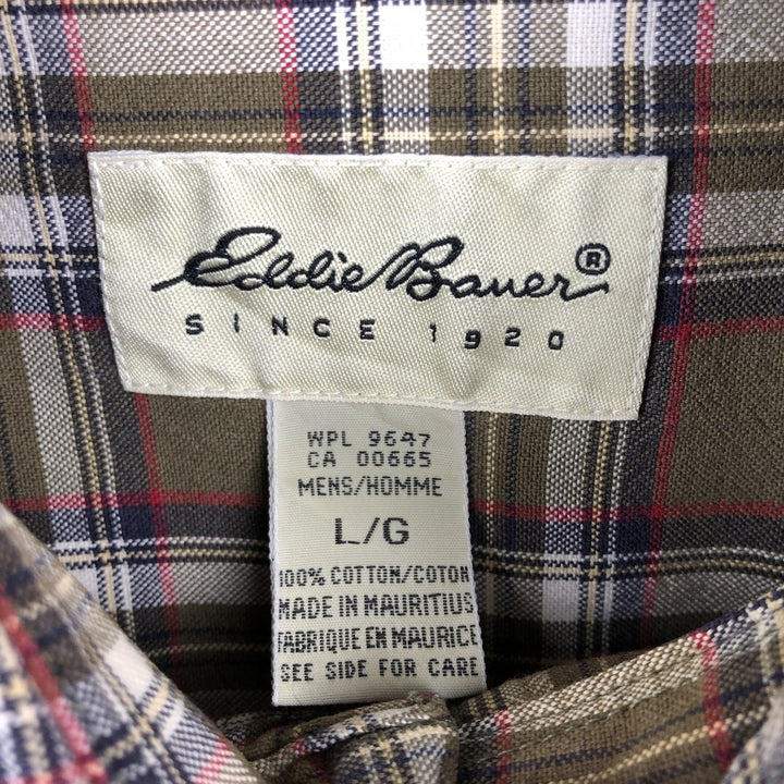Eddie Bauer Long Sleeve Button-Down Check Shirt, Men's Size L cotton Khaki type Vintage Second Hand