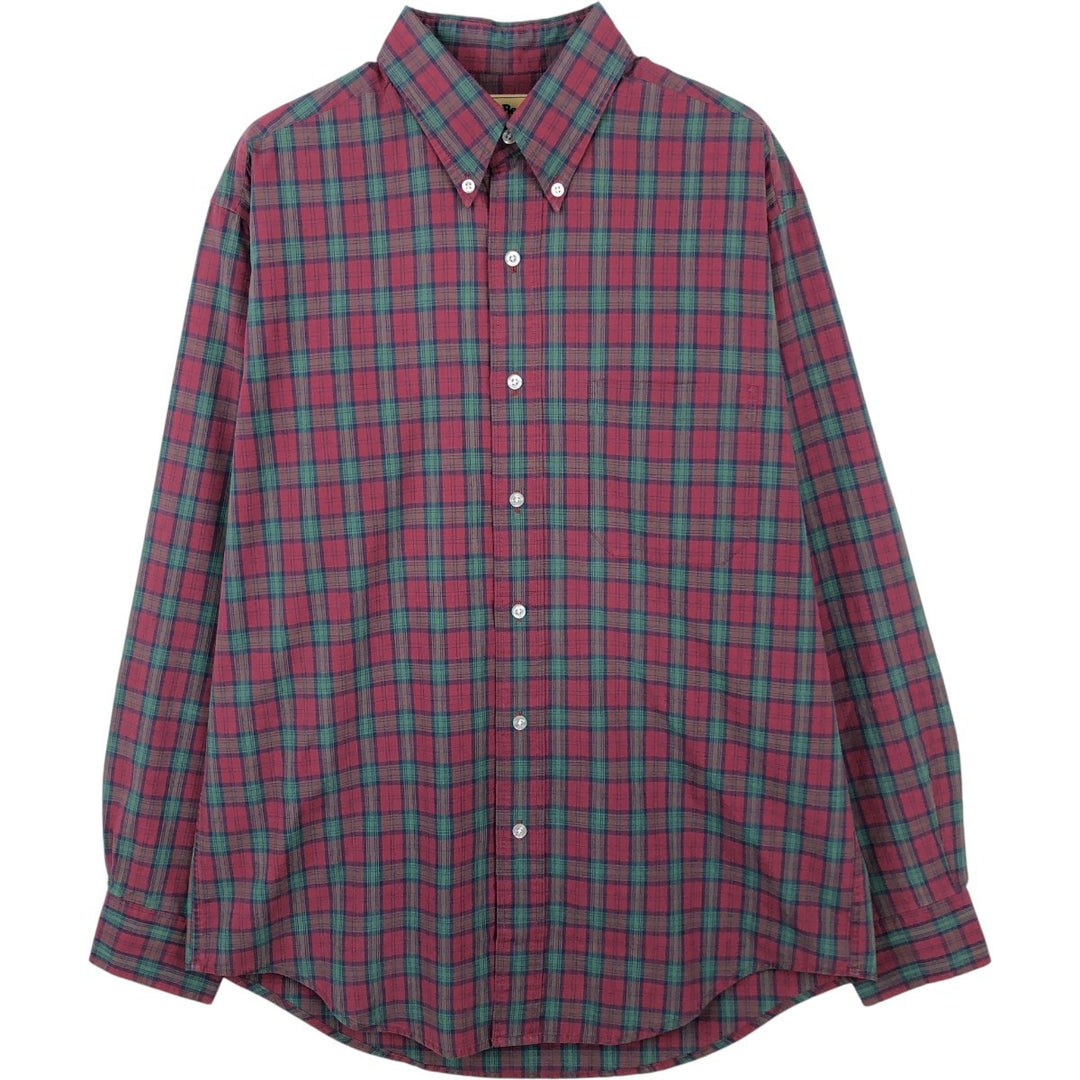 Vintage LLBean long-sleeved button-down check shirt from the 1990s, men's size M. cotton red type Vintage Second Hand